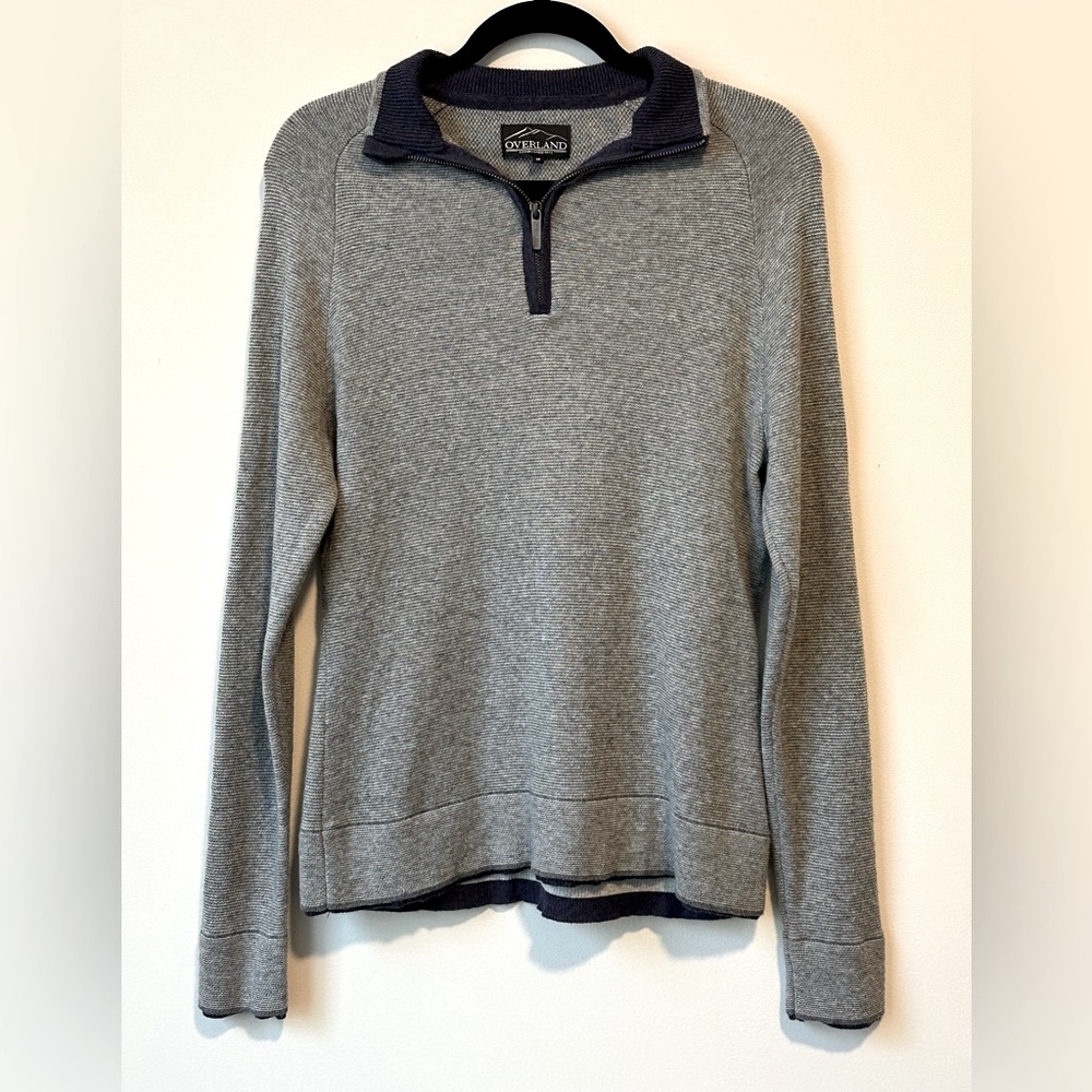 Overland Wool Cotton Blend Pullover Zip Sweater Size M, Blue Grey